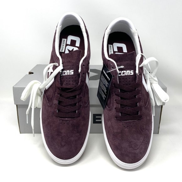 CONVERSE Men's Checkpoint PRO OX Black Currant White Suede Low Sneakers 168651C - Picture 4 of 11